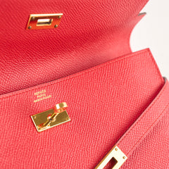 Hermes Kelly Wallet Rouge Tomate (S5) Epsom Gold hardware X Stamp