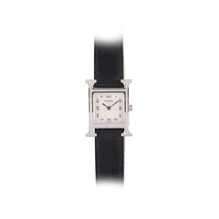 Hermes H Heure Watch Small Model, 25mm, Diamond Black Leather MOP Face