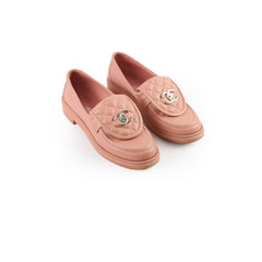 Chanel 21B Turnlock CC Quilted Tab Loafers Pink Lambskin