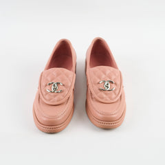 Chanel 21B Turnlock CC Quilted Tab Loafers Pink Lambskin