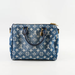 Louis Vuitton Blue Monogram Denim Jacquard Speedy 25 Bandoulière Gold Hardware, 2022