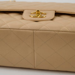 Chanel Double Flap Jumbo Beige Caviar GHW