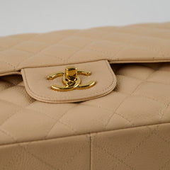 Chanel Double Flap Jumbo Beige Caviar GHW