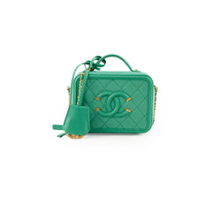 Chanel Mini Filigree Vanity Case Green Caviar