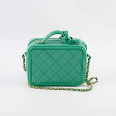 Chanel Mini Filigree Vanity Case Green Caviar