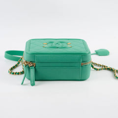 Chanel Mini Filigree Vanity Case Green Caviar