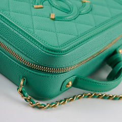 Chanel Mini Filigree Vanity Case Green Caviar