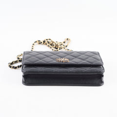 Chanel Black Caviar Crystal CC Wallet on Chain (microchip)