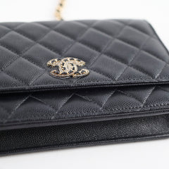 Chanel Black Caviar Crystal CC Wallet on Chain (microchip)