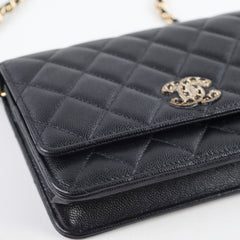 Chanel Black Caviar Crystal CC Wallet on Chain (microchip)
