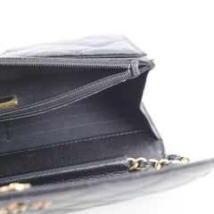 Chanel Black Caviar Crystal CC Wallet on Chain (microchip)