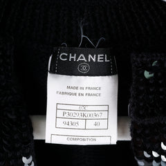 Chanel Black Sequin Wool Cardigan Size 40
