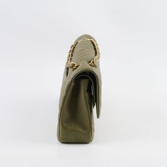 Chanel Medium Classic Flap Khaki Green Chevron Calfskin GHW