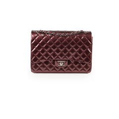 Chanel Maxi Classic Flap Burgundy Striated Quilted Patent Leather bag