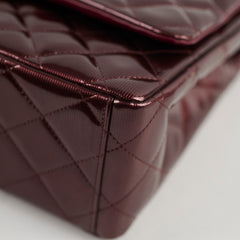 Chanel Maxi Classic Flap Burgundy Striated Quilted Patent Leather bag