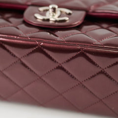 Chanel Maxi Classic Flap Burgundy Striated Quilted Patent Leather bag