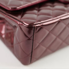 Chanel Maxi Classic Flap Burgundy Striated Quilted Patent Leather bag