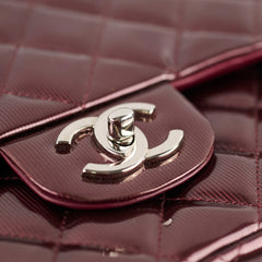 Chanel Maxi Classic Flap Burgundy Striated Quilted Patent Leather bag