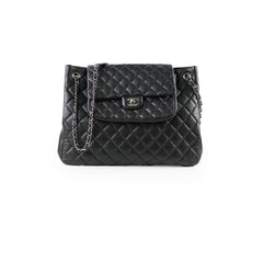 Chanel Paris-Edinburgh Quilted Flap Tote Black Caviar