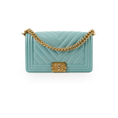 Chanel Old Medium Boy Chevron Calfskin Tiffany Blue
