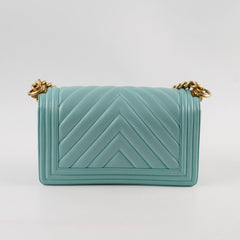 Chanel Old Medium Boy Chevron Calfskin Tiffany Blue