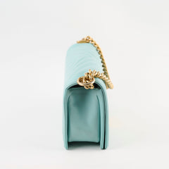 Chanel Old Medium Boy Chevron Calfskin Tiffany Blue