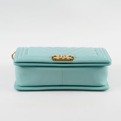 Chanel Old Medium Boy Chevron Calfskin Tiffany Blue