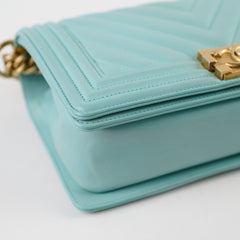 Chanel Old Medium Boy Chevron Calfskin Tiffany Blue
