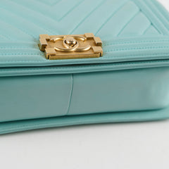 Chanel Old Medium Boy Chevron Calfskin Tiffany Blue