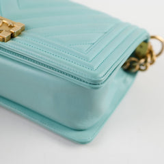 Chanel Old Medium Boy Chevron Calfskin Tiffany Blue