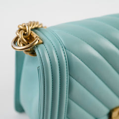 Chanel Old Medium Boy Chevron Calfskin Tiffany Blue