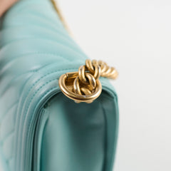 Chanel Old Medium Boy Chevron Calfskin Tiffany Blue