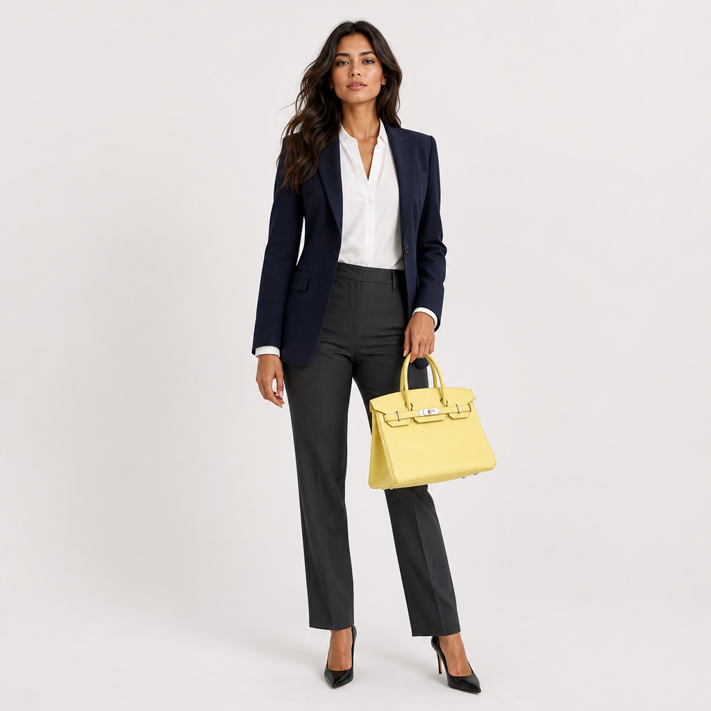 Hermes Birkin 30 Soufre PHW O Square Stamp - AI model shot (latina)