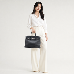 Hermes Birkin 35 Blue Indigo Square G Stamp - AI model shot (asian)