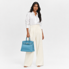 Hermes Birkin 35 Blue Jean PHW Square H Stamp - AI model shot (indian)