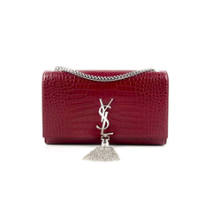 Saint Laurent Medium Kate Crocodile Embossed Burgundy