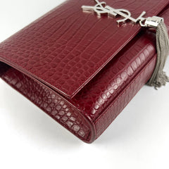 Saint Laurent Medium Kate Crocodile Embossed Burgundy