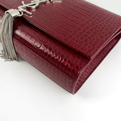 Saint Laurent Medium Kate Crocodile Embossed Burgundy