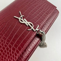 Saint Laurent Medium Kate Crocodile Embossed Burgundy