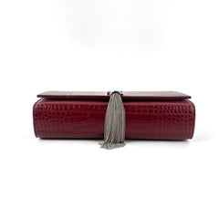 Saint Laurent Medium Kate Crocodile Embossed Burgundy