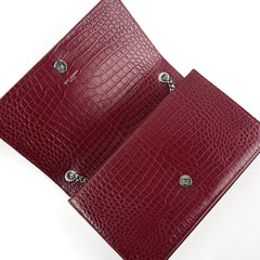 Saint Laurent Medium Kate Crocodile Embossed Burgundy