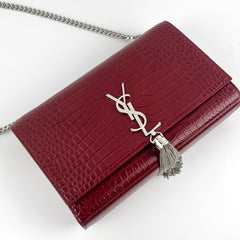 Saint Laurent Medium Kate Crocodile Embossed Burgundy