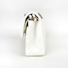 Chanel Small Classic Double Flap White Caviar Mircochip