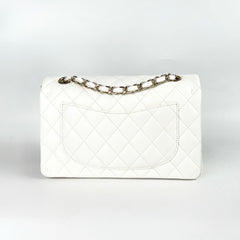 Chanel Small Classic Double Flap White Caviar Mircochip