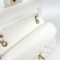 Chanel Small Classic Double Flap White Caviar Mircochip