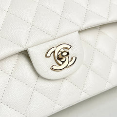 Chanel Small Classic Double Flap White Caviar Mircochip