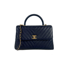 Chanel Coco Handle Chevron Medium Navy - 25 Series