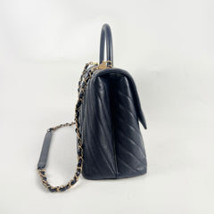 Chanel Coco Handle Chevron Medium Navy - 25 Series