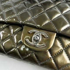 Chanel Patent Small Classic Flap Dark Green 12 Series