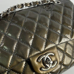 Chanel Patent Small Classic Flap Dark Green 12 Series